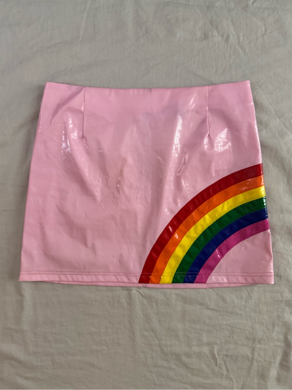 Y2K Delia’s by Dolls Kill Pink Rainbow Vinyl Mini Skirt
